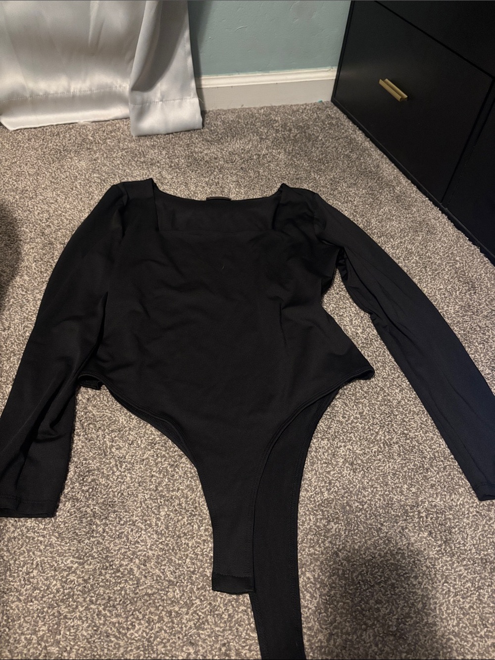 Black Long-Sleeve square neck One-Piece Bodysuit